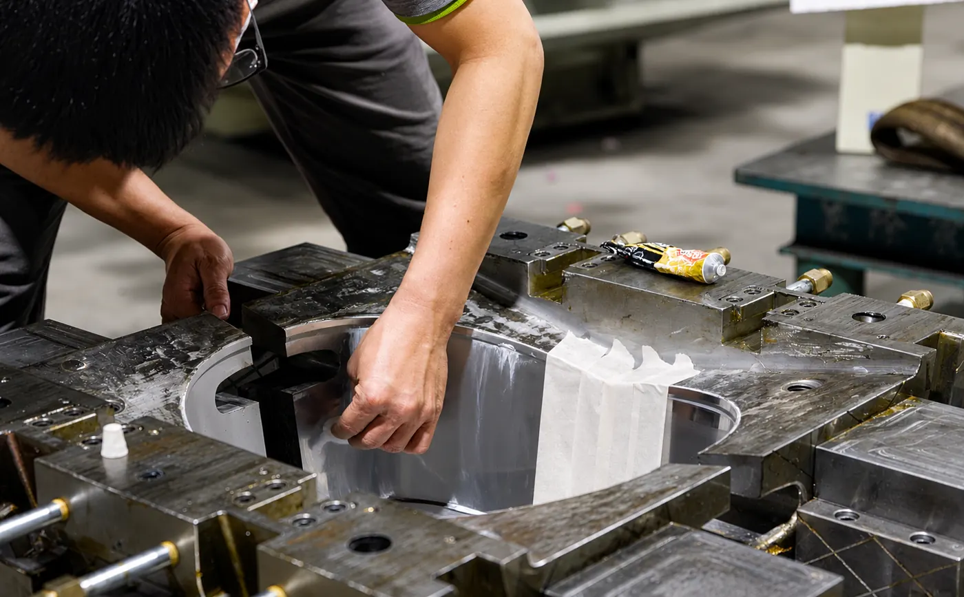 Injection mold tool being cut on a CNC machining centre in DAPY’s tool room